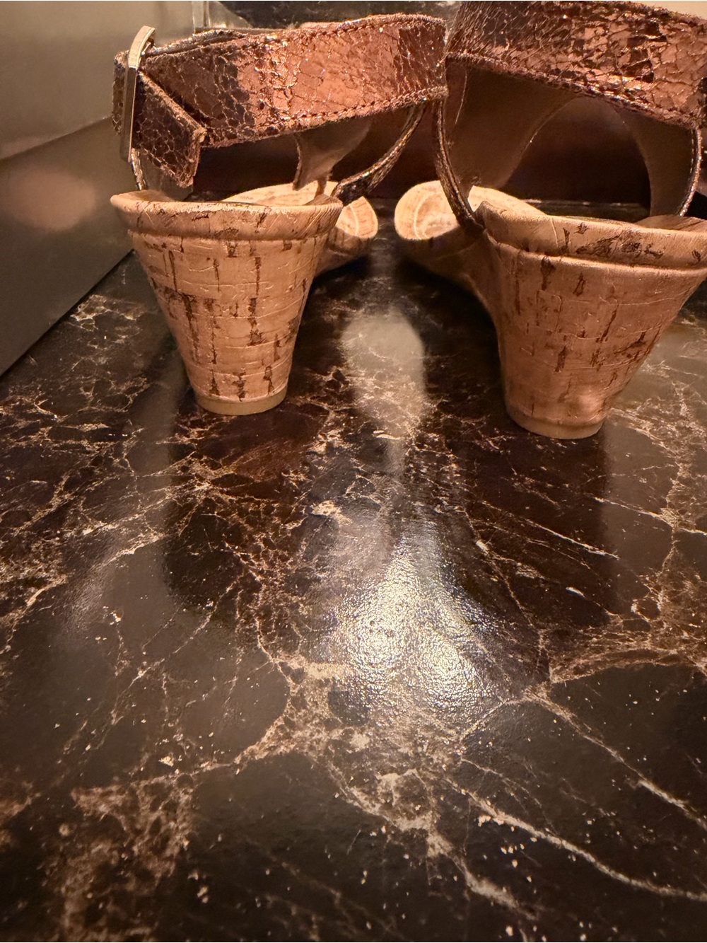 Dexflex Comfort Coquitlam-Cork Wedge Sandals Brown Embellished Thong - Picture 3 of 5
